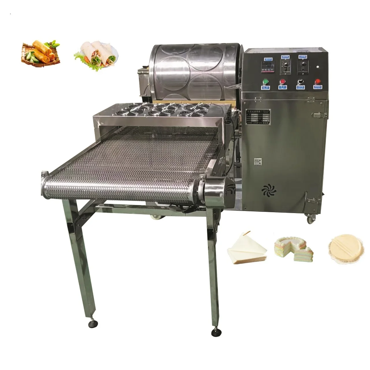 

Automatic Pancake Chapati Spring Roll Wrapper Maker Machine Lumpia Samosa Pastry Spring Roll Sheet Making Machine