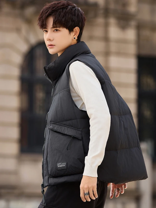 

Men's Spor Casual down Vest Thi Warm Stand Collar Jaet Outerwear Faionable Winter Cozy Polyester Fiber Zipper Closure