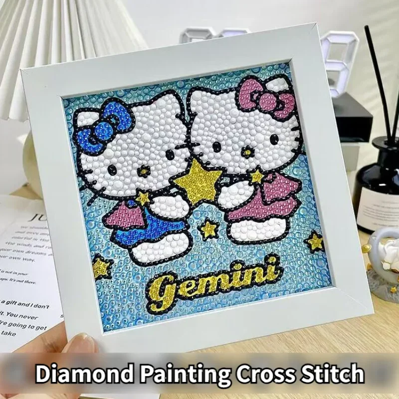 Sanrio Hello Kitty Cat Items Twelve Constellation Diamond Painting Children's Handmade DIY Framed Cross Stitch Room Decor Gifts