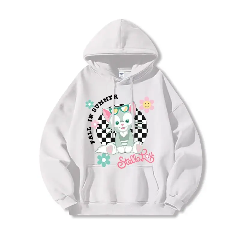 

Толстовка с капюшоном Disney StellaLou, женский хлопковый флисовый пуловер, осень-зима 2022, толстовка с рисунком, черная основа, синий, зеленый, кошка-авиатор