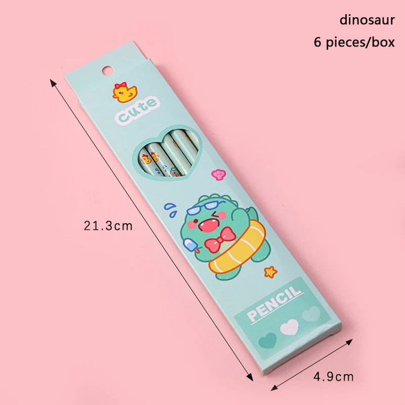 6PCS/SET Cartoon Cute Graphite Animation Pencil HB Kawaii Children's Sketch Pencil With Rubber Student Stationery Writing Pencil