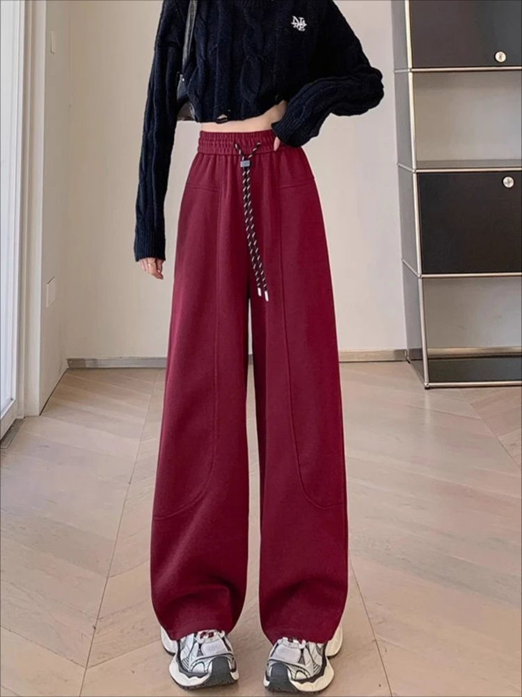 女性用ワイドレッグパンツ,スリム,伸縮性ウエスト,シンプル,オールマッチ,レジャー,ストリートウェア,韓国ファッション,秋,学生向け