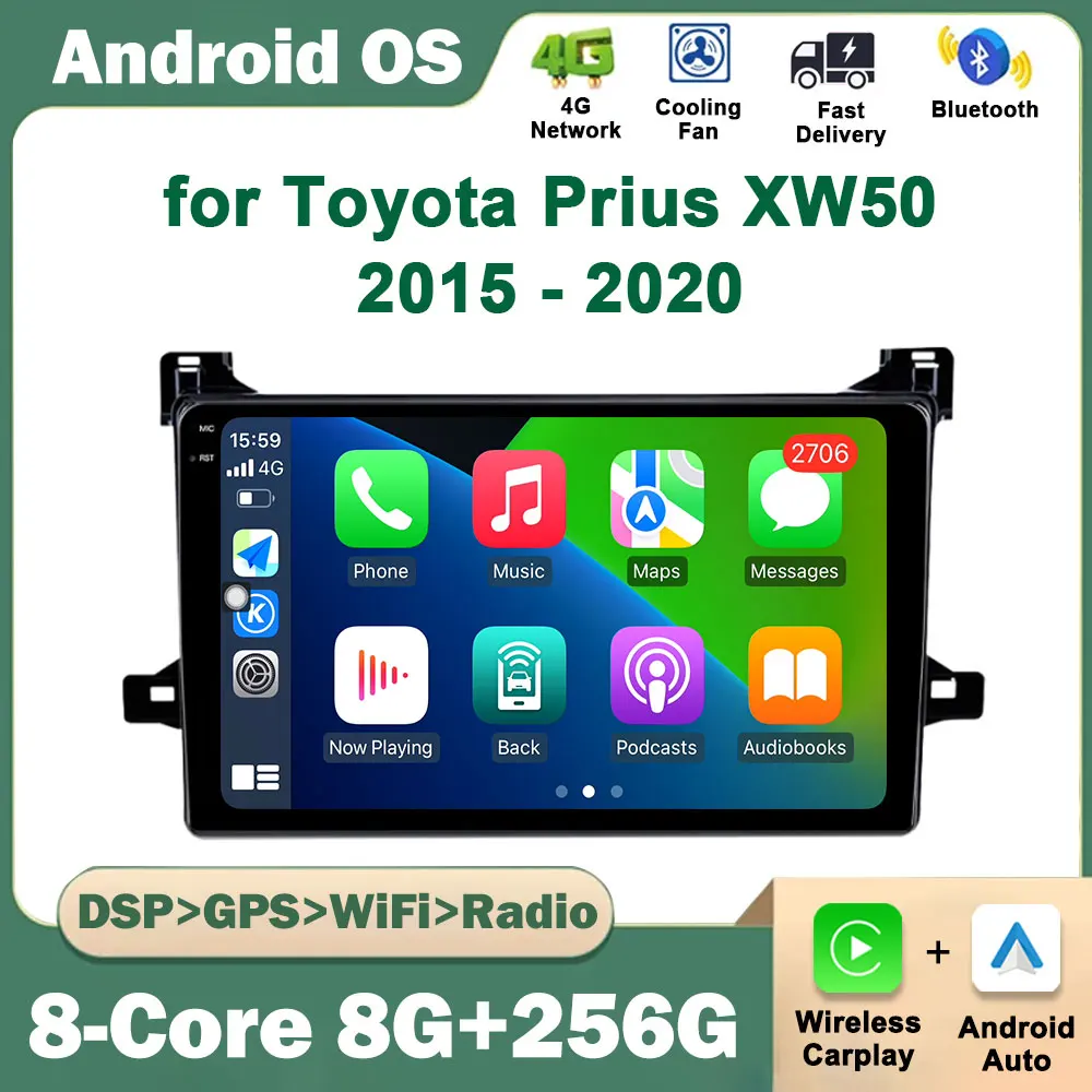 

GPS Navigation Android System for Toyota Prius XW50 2015 - 2020 Car Radio Multimedia Player Touch Screen WiFi Wireless Carplay