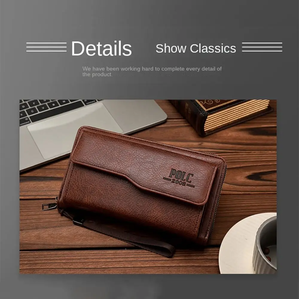 Portable Leather Men's Long Wallet Multi-position Waterproof Men's Hand Bag Wear-resistant Leisure 2 Fold Purse Daily Use