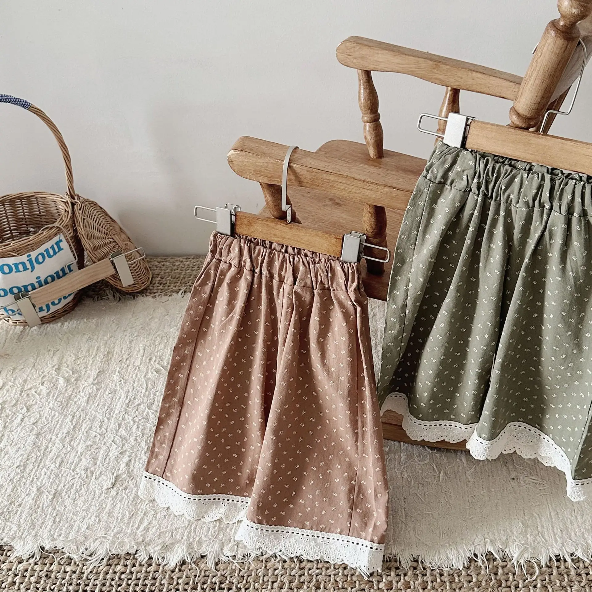 2024 Autumn New Baby Loose Trousers Infant Girl Cute Floral Lace Wide Leg Pants Toddler Girl Simple Casual Pants Baby Clothes