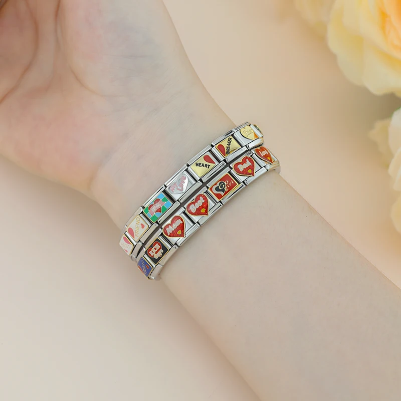 Hapiship 2025 Women Romantic Heart Love Best Friend Italian Charms Fit 9mm Stainless Steel Bracelet Wholesale Jewelry ZH023