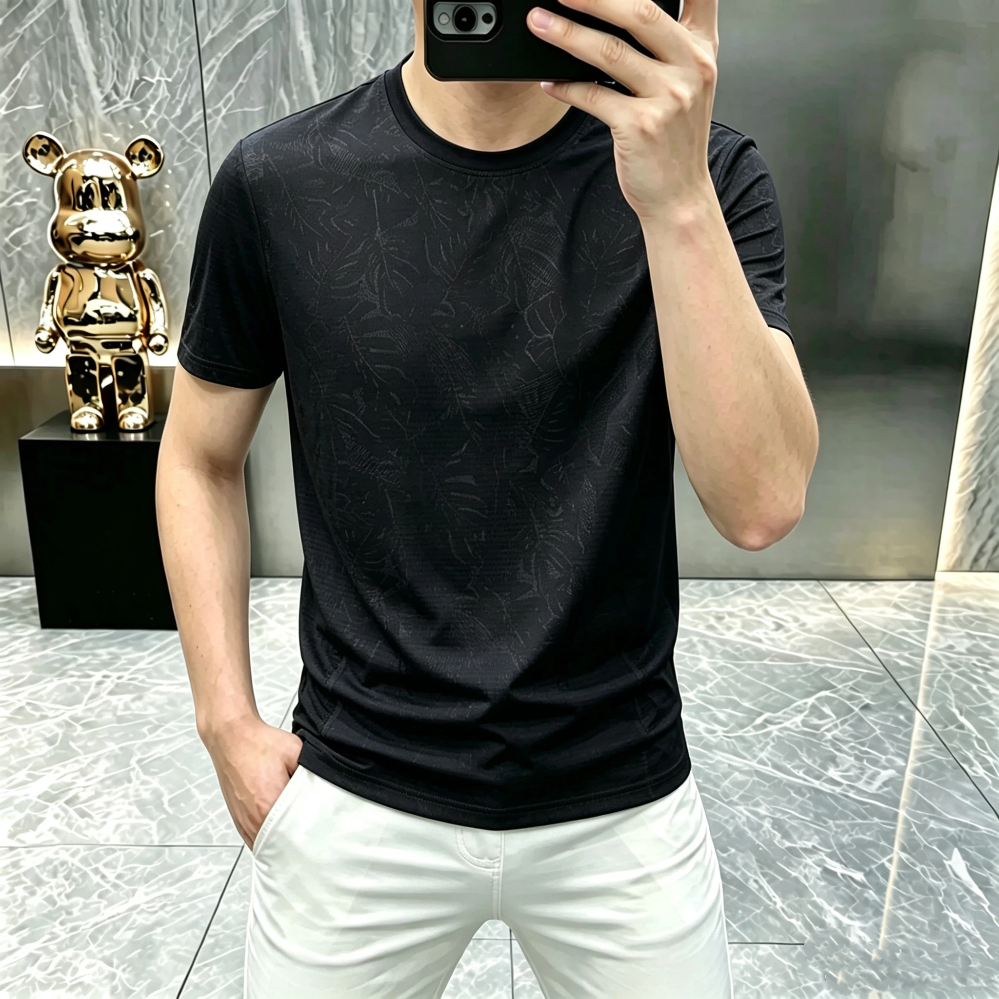 Summer New Style Men's Loose Short-Sleeved T-Shirt Round Neck Half Sleeve Lightweight Breathable