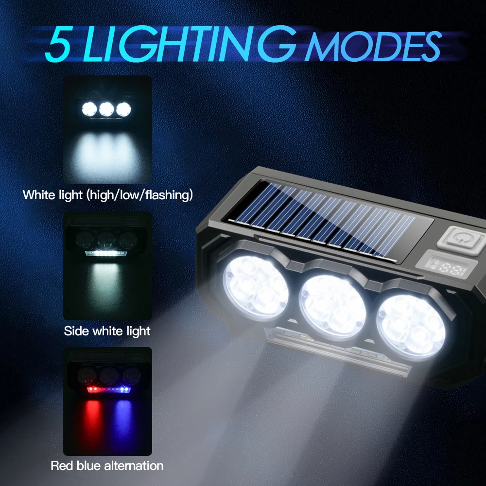 Solar Bicycle 120dB Horn Light Cycling Front Lamp, Rechargeable High Brightness Waterproof Bike Headlight, Easy to Night Riding view 3