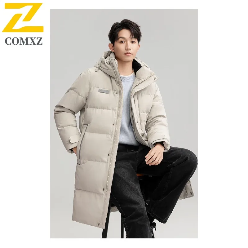 COMXZ Winter Lightweight Puffer Jacket Men Designer Thermal White Duck Down Filler Coat High Quality Ski Hooded Long Down Jacket
