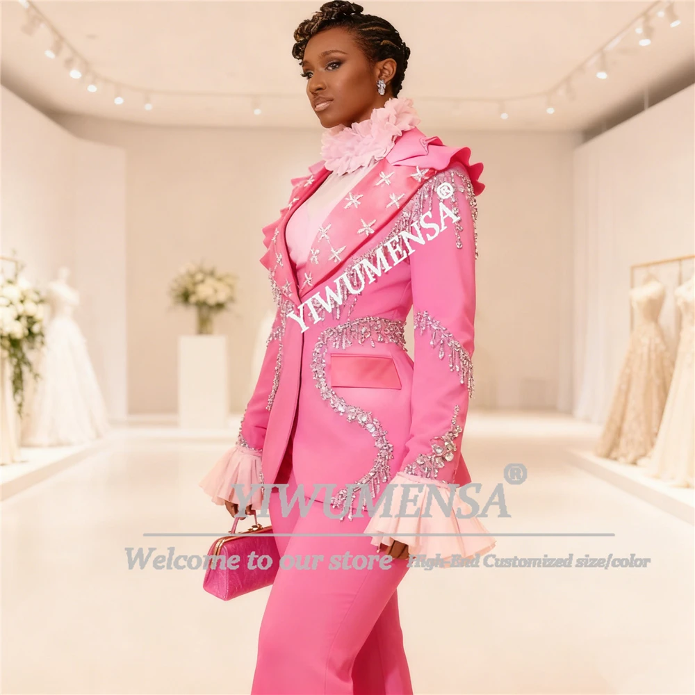Perline di strass di lusso Abiti da donna 2 pezzi Blazer monopetto da ballo Pantaloni Abiti personalizzati per smoking per la madre della sposa