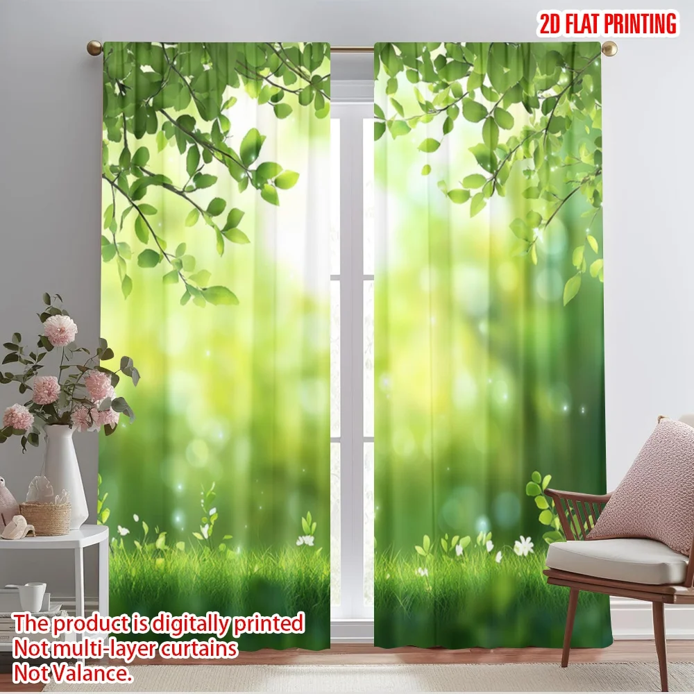 2pcs,2D plane printing Curtain Popular Leafy Meadow Bliss Versatile 100% Polyester (without rod) Decorations Inside Ldeal for