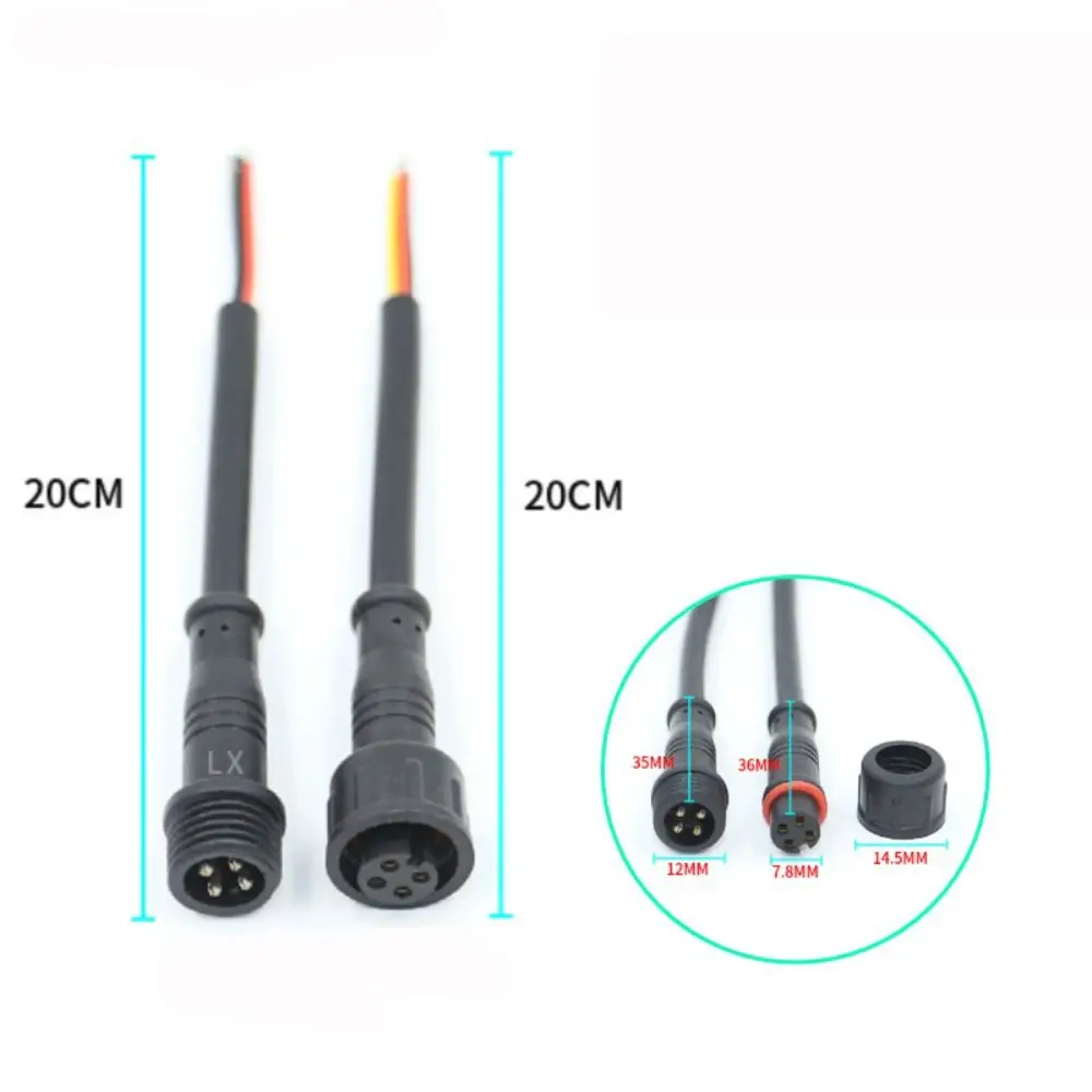 2Pin 3Pin 4Pin Male to Female Led Connector 20CM IP67 Waterproof Wire Led Connector Black Cable 2Pin 3Pin 4Pin Jack