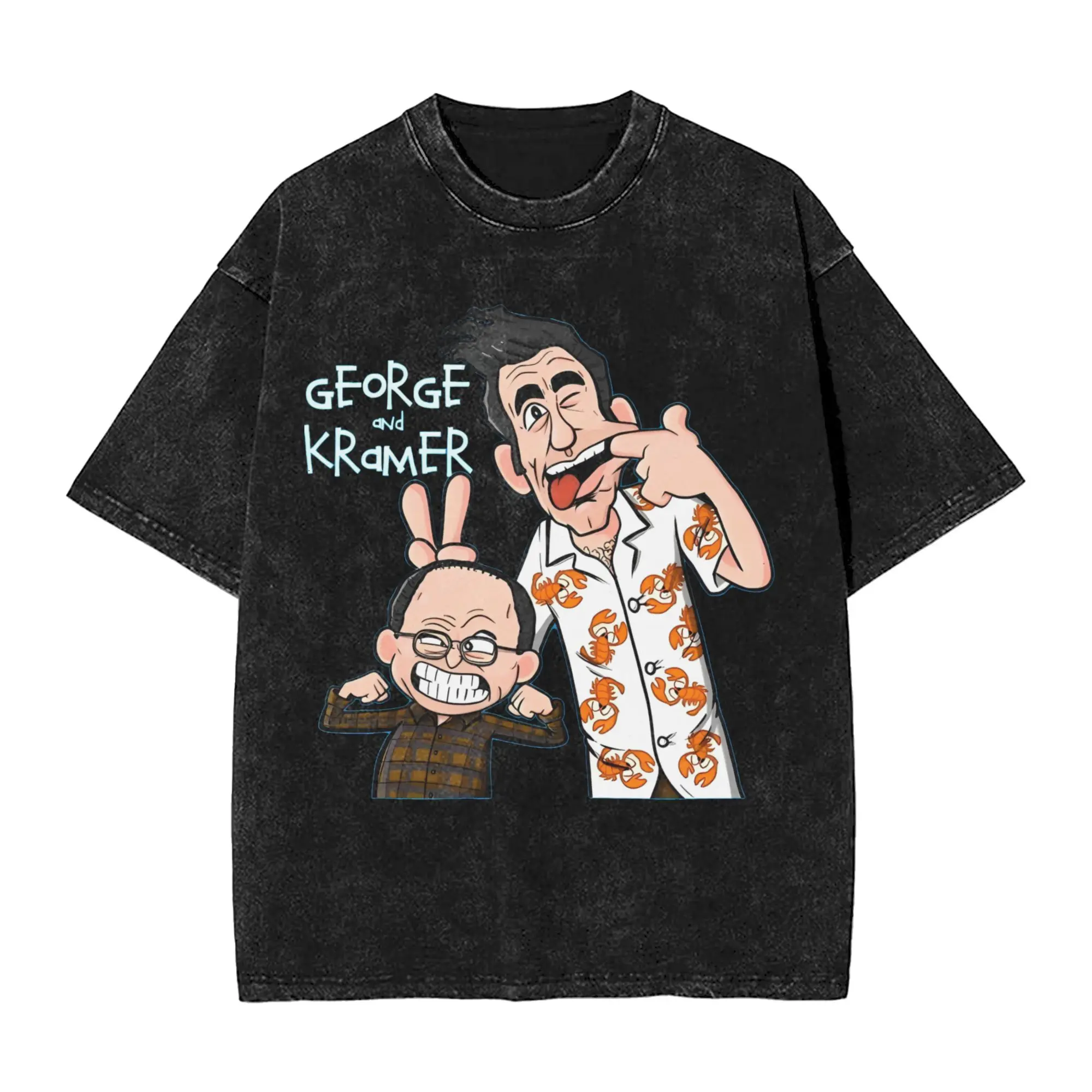 Funny George and KramerSeinfeld T-Shirt Men Crew Neck Cotton Washed T Shirts  Short Sleeve Tee Shirt Printed Clothes