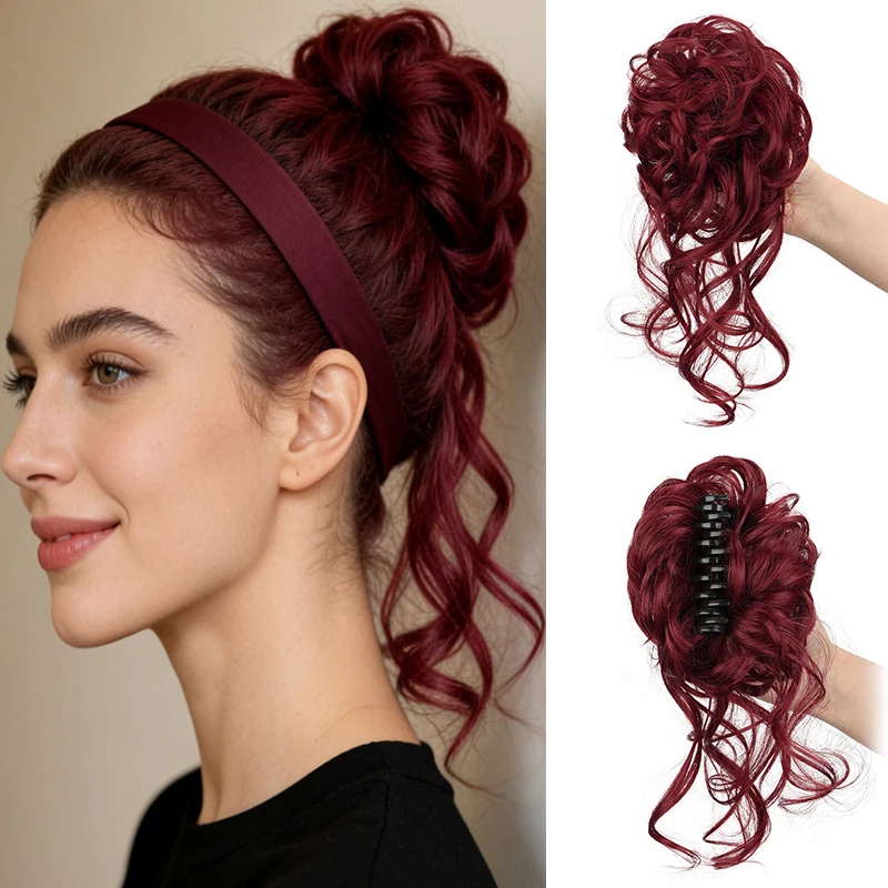 Synthetic Hair Messy Bun Scrunchie Hairpiece Short Curly Donut Chignon Extension for Women Daily Party Hair Accessories