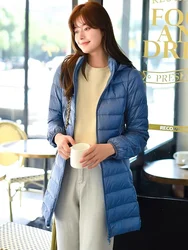 9 Colors Winter Womens Long Down Jackets Female Ultra Light Thin Casual Coat Puffer Jacket Slim Remove Hooded Parka