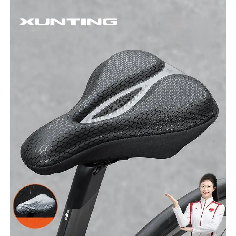 Funda transpirable para asiento de bicicleta, almohadilla de silicona en forma de panal, cojín a prueba de golpes de espuma viscoelástica, instalación rápida, Universal para bicicletas MTB/carreteras