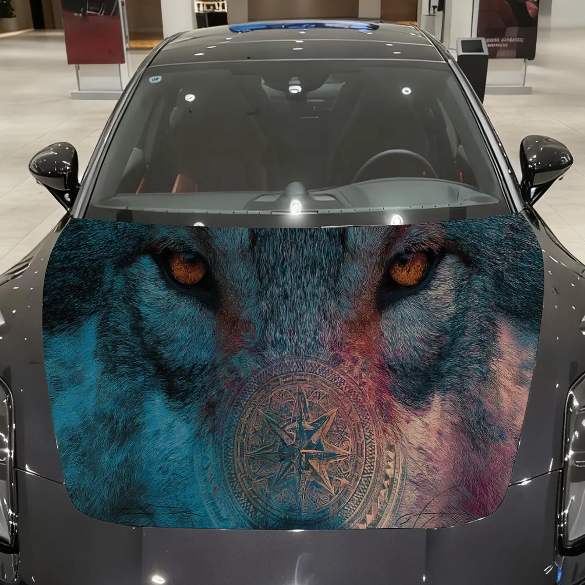 Cool Magic Circle and Wolf Car Cover Sticker, Auto Hood Decal, Car Exterior Scratch Resistant Decal, Trendy Gift for Car Lovers,