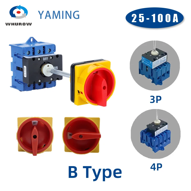 YMD11 Series 25-100A 3P 4P Isolator Switch Silver Contact ON-OFF Rotary Cam Selector Cabinet Control Waterproof Box LW30