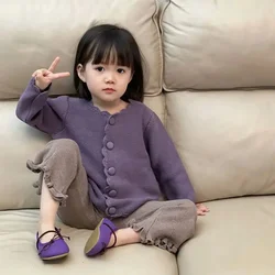 2022 Children Sets Outerwear Sweater Single Breasted Full Sleeve Pants Ankle Length Elastic Waist Loose Solid Cleam Comfortable