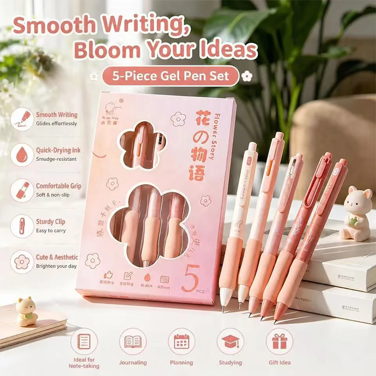 

5Pcs Pastel Color Gel Pens Set, 0.5mm Fine Point Smooth Writing Pens, Quick Dry Ink for School Office Study Exam Stationery Supp