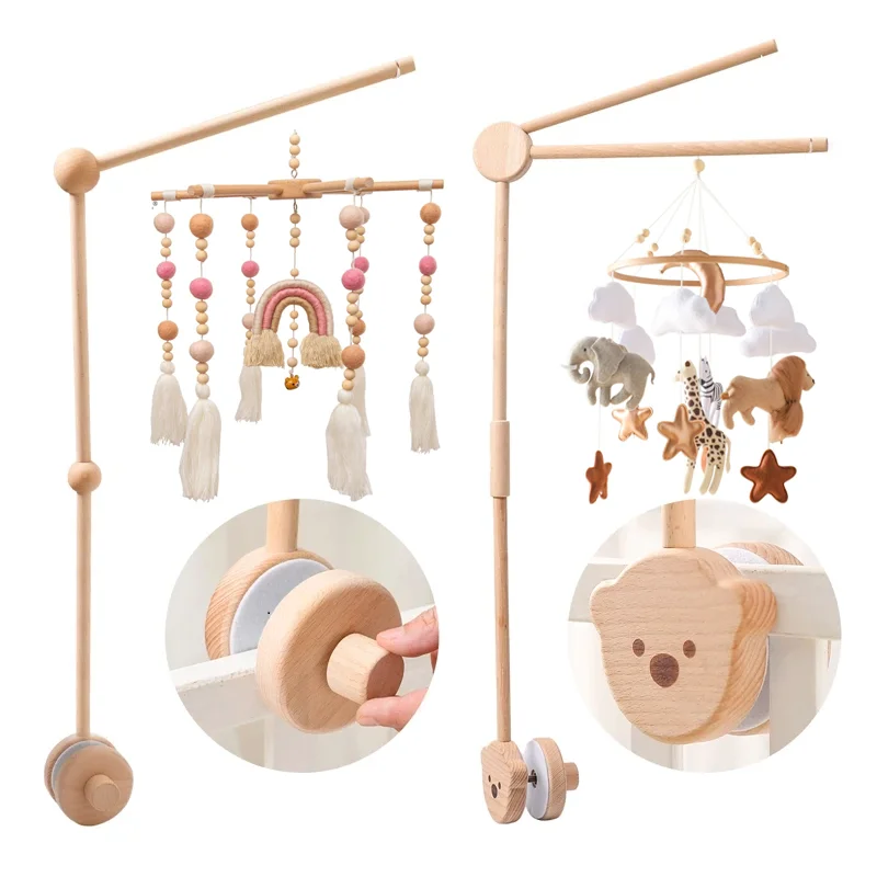 Baby Wooden Crib Mobile Bed Bell Bracket Mobiles Musical Rattles Bed Bell Educational Toys Newborn Bed Bell Toys Baby Gift