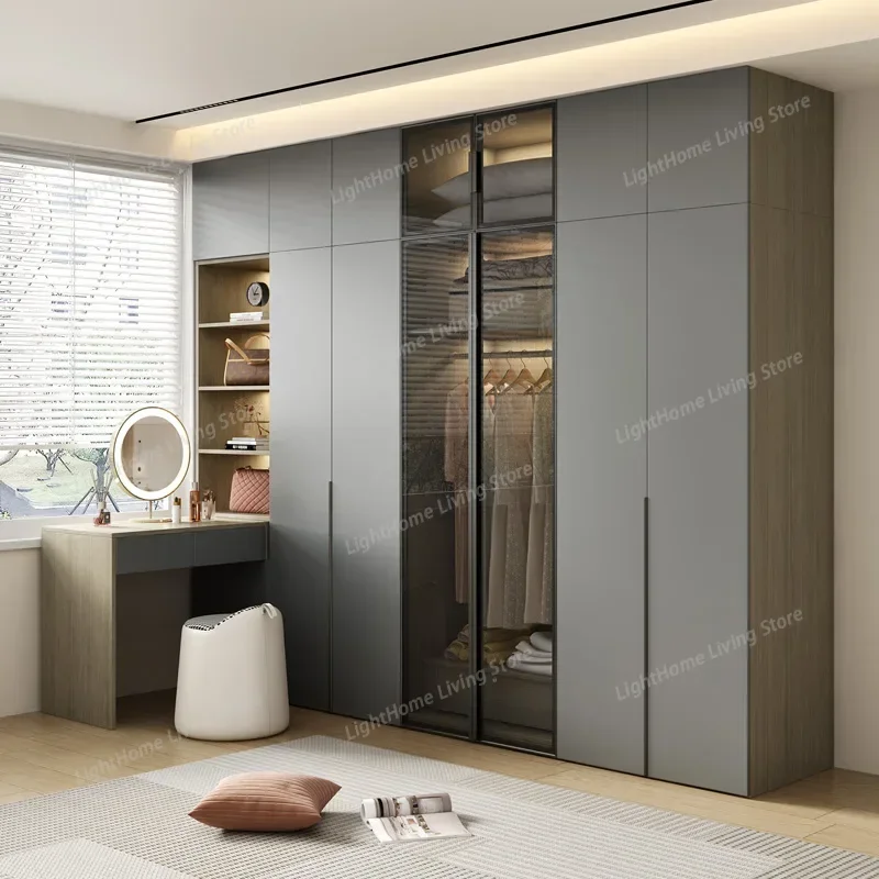 

Wardrobe Cream Wind Modern Flat Sliding Door Glass Door Bring A Desk With Lamp Side Cabinet Cupboard Furniture Big Bedroom Desk