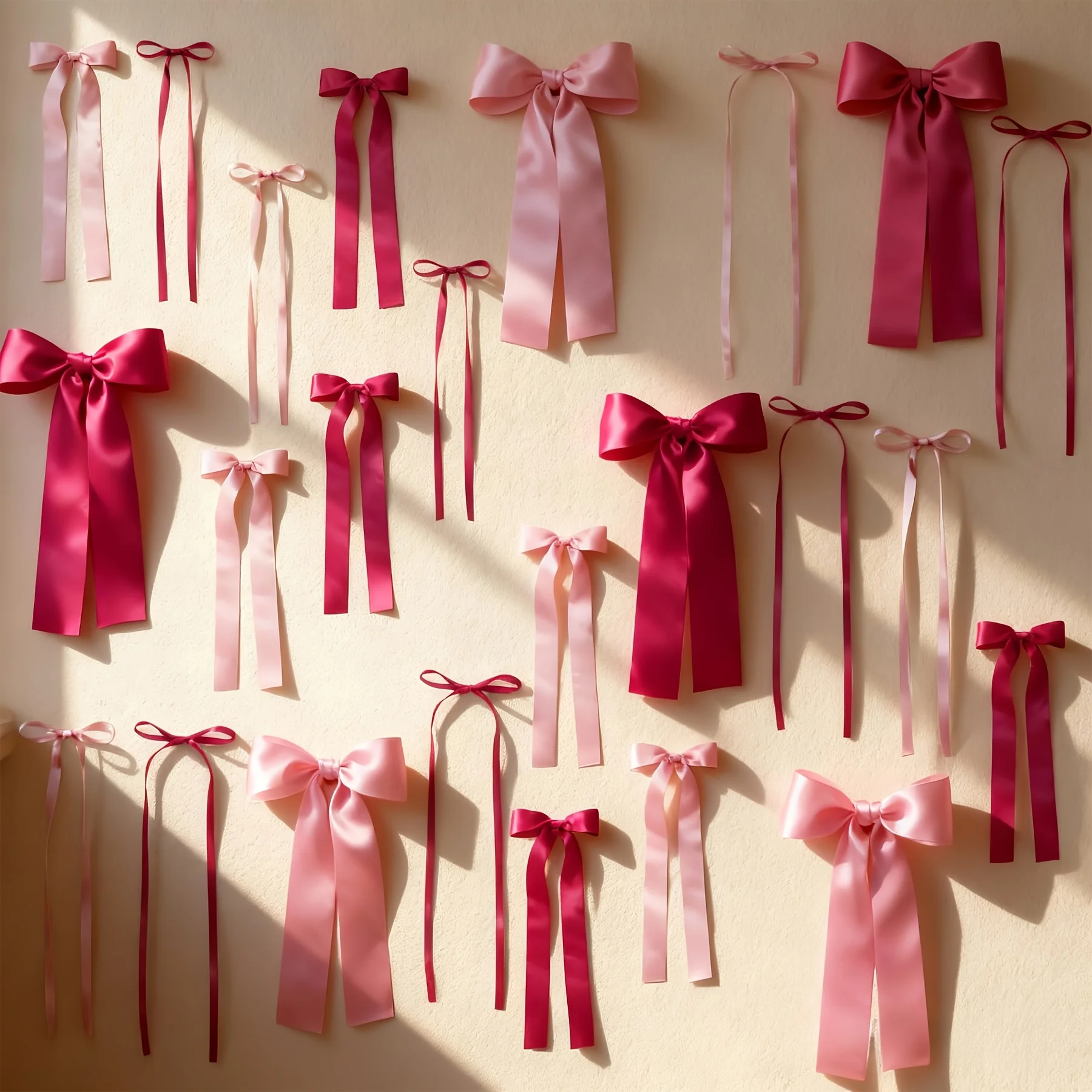 24-teiliges Set rosa Schleifen-Wanddekorationen, DIY-Schleifengirlande, geeignet für Fotohintergründe, Geburtstagsdekorationen, Raum- und Schlafzimmerdekorationen, Hochzeiten, Babypartys,