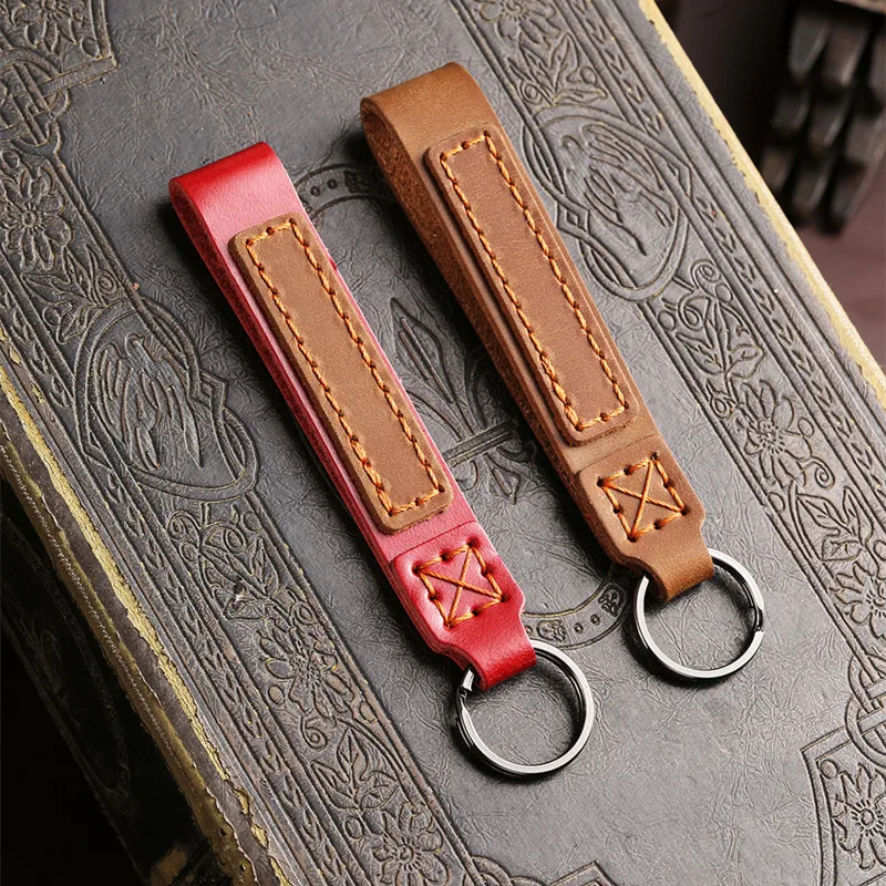 Fashion Real Leather Keychain Business Gift Leather Key Chain Car Auto Key Strap Waist Wallet KeyChains Keyring Keyholde