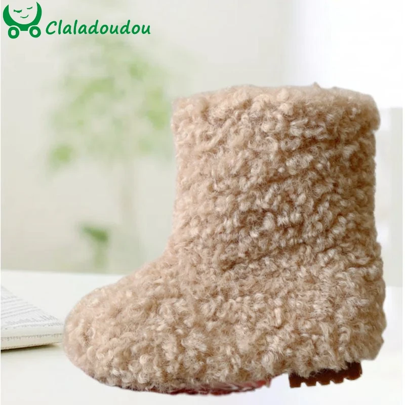 Claladoudou New Winter Girls Boots Warm Shoes Wool Kids Boots Fashion Snow Boots Children Princess Shoes For Toddler Woman