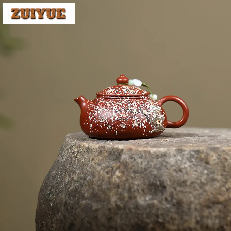 190ml Yixing Purple Clay Teapots Handmade Snowflake Han Jiang Pot Raw Ore Dahongpao Mud Tea Maker Kettle With Strainer Zisha Tea