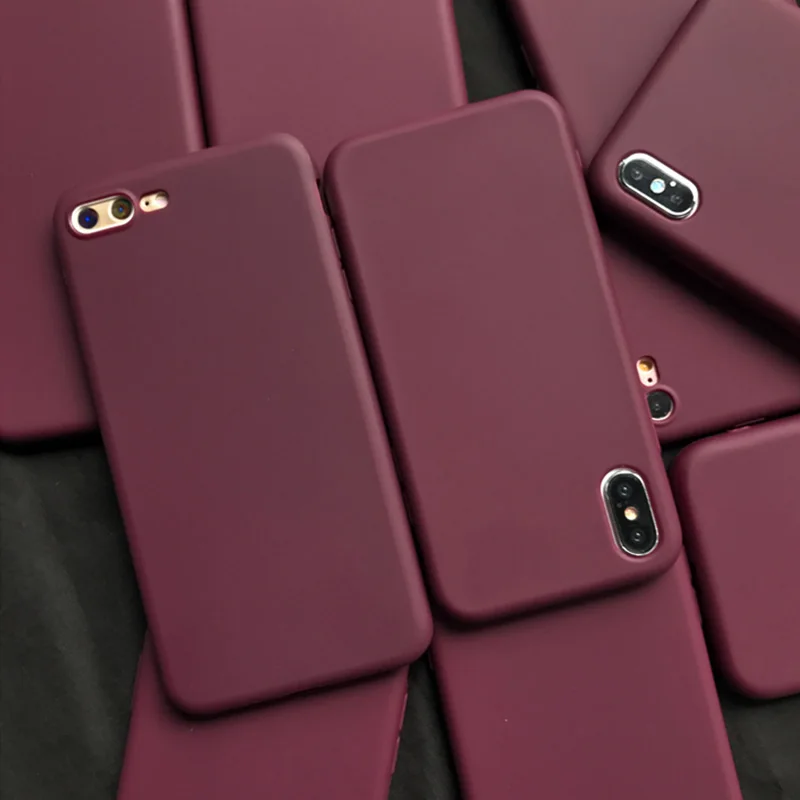 Wine Red Matte Phone Case For iphone XS Max XR X 11 12 pro max 8 7 6S 6 Plus SE 2020 Silicone Solid Color Soft TPU Back Cover