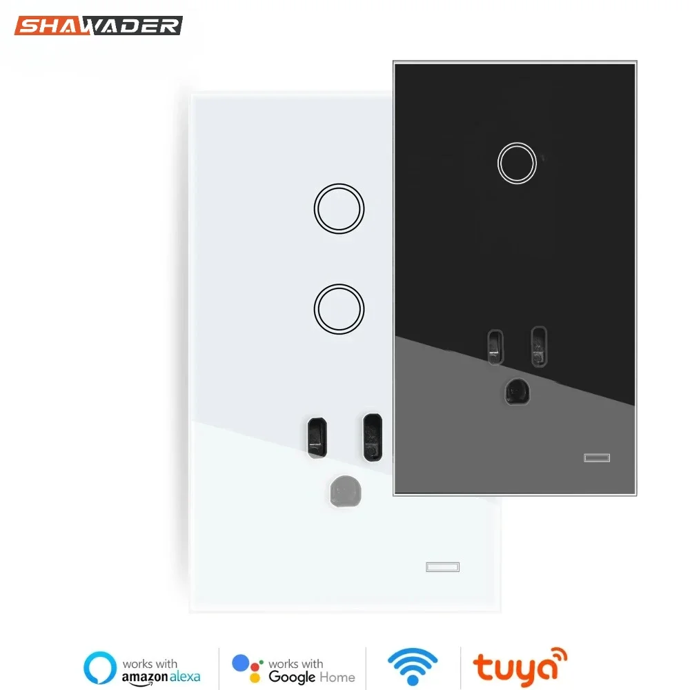 Shawader Wifi Tuya Smart Life Light Switch US Plug Wall Socket Mexico Outlet Touch Glass Remote by Alexa Google Home Appliance