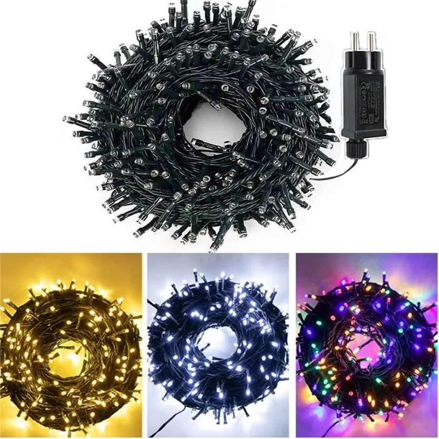 TIRVOSE 50M 500LED Dark Green Wire Christmas Fairy Garden String Lights 8 Modes Outdoor Xmas Wedding Party Twinkle Garland Light