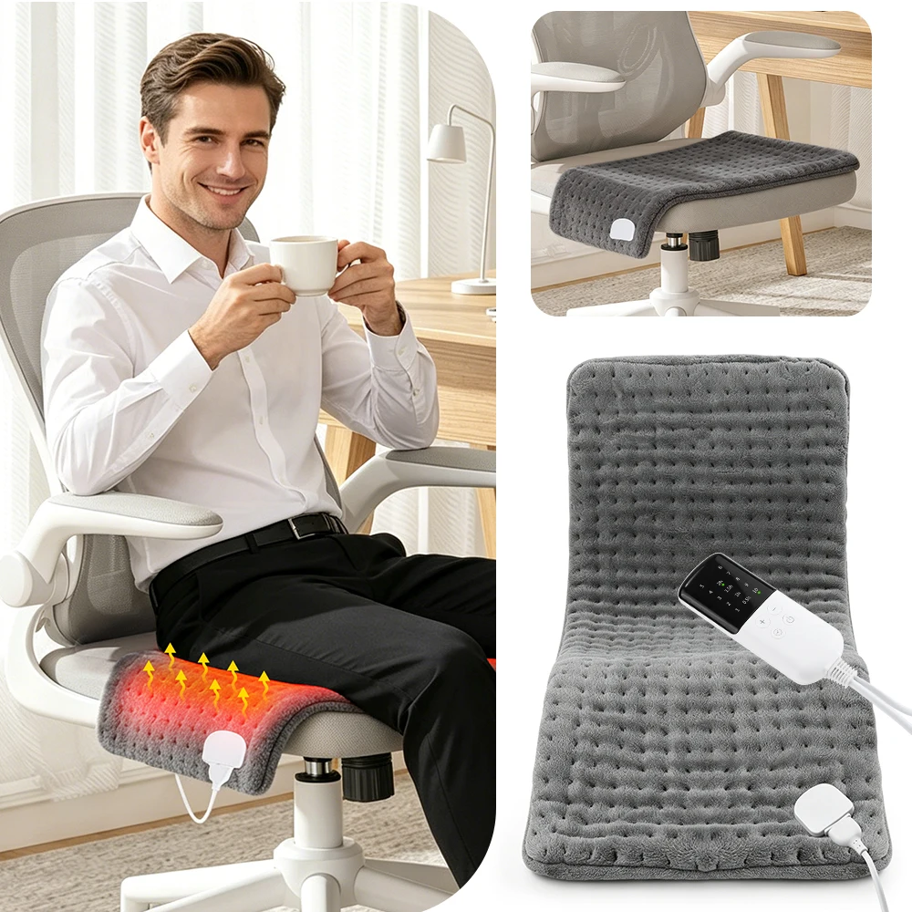 60x30cm Electric Heating Pad 10 Heat Levels 4 Timer Settings, Fast Heating Flannel Heated Throw for Office Home Use