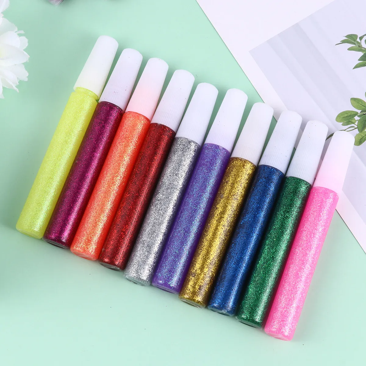 5Sets Glitter Powder Glue Pen Mixed Colors Thermal Stable Multi Purpose for DIY Painting Crafts School Projects Art Work