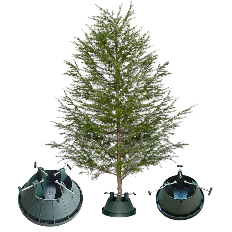 

Round tower dark green Christmas tree bracket and real tree accessories