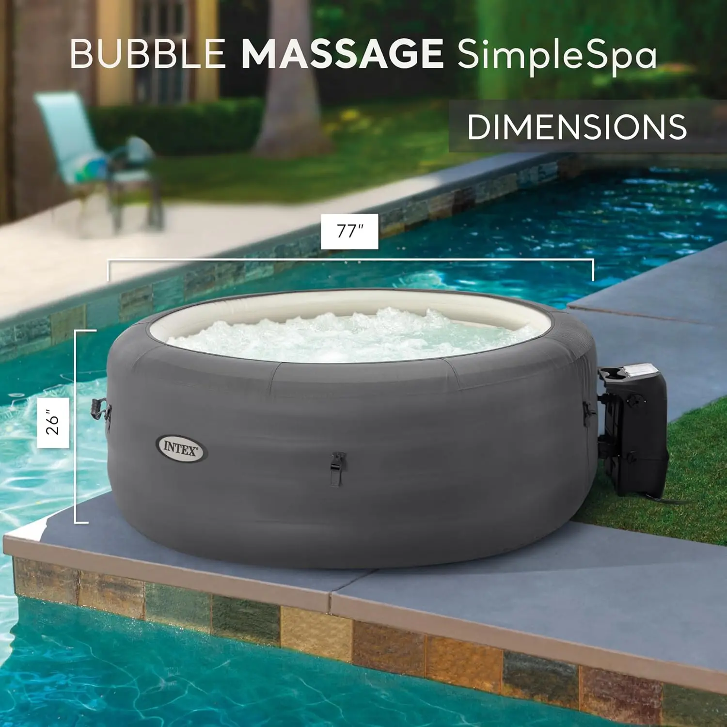 

INTEX 28483E SimpleSpa Bubble Massage Spa: Includes Insulated Cover – Built-in QuickFill Inflation – 4 Person Capacity