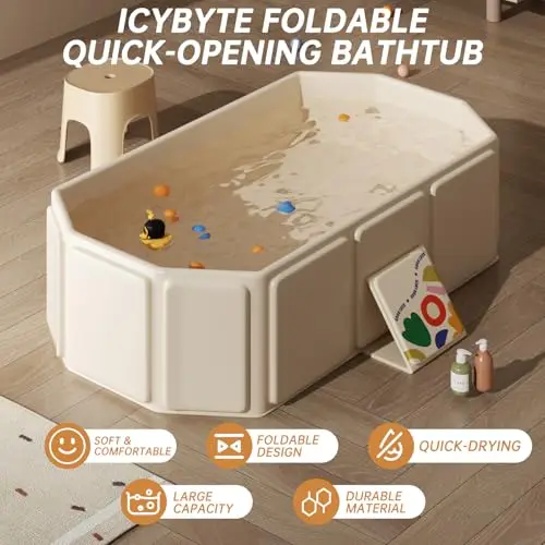 Foldable Kids Bathtub, Portable Baby Bathtub for Newborns To Toddlers, Collapsible Toddler Bath Tub