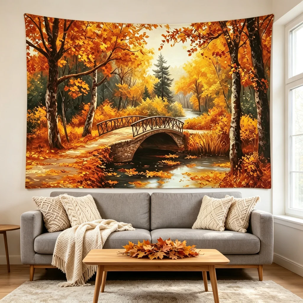 1PC Fall Scenery Peaceful Print Backdrop Banner, Bedroom Photo Background, Polyester, Party Decoration, Home Decor, Wall Hanging
