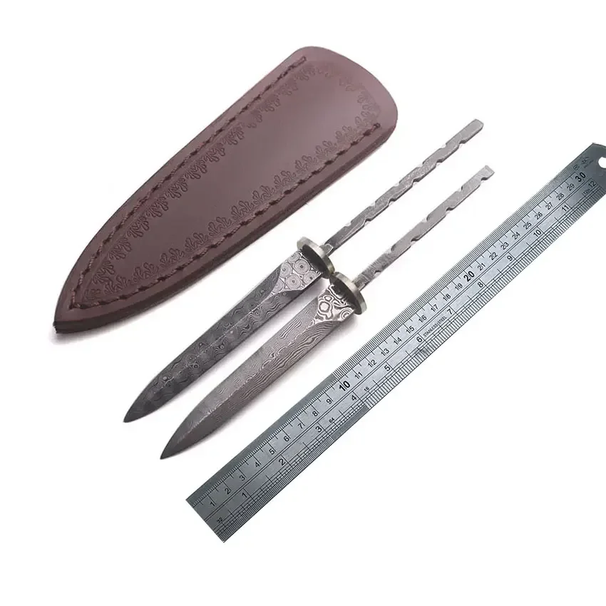 

Dropship Damascus Steel Rosette Pu'er Tea Knife Billets Household DIY Tea Needles Accessory with Leather Case 037