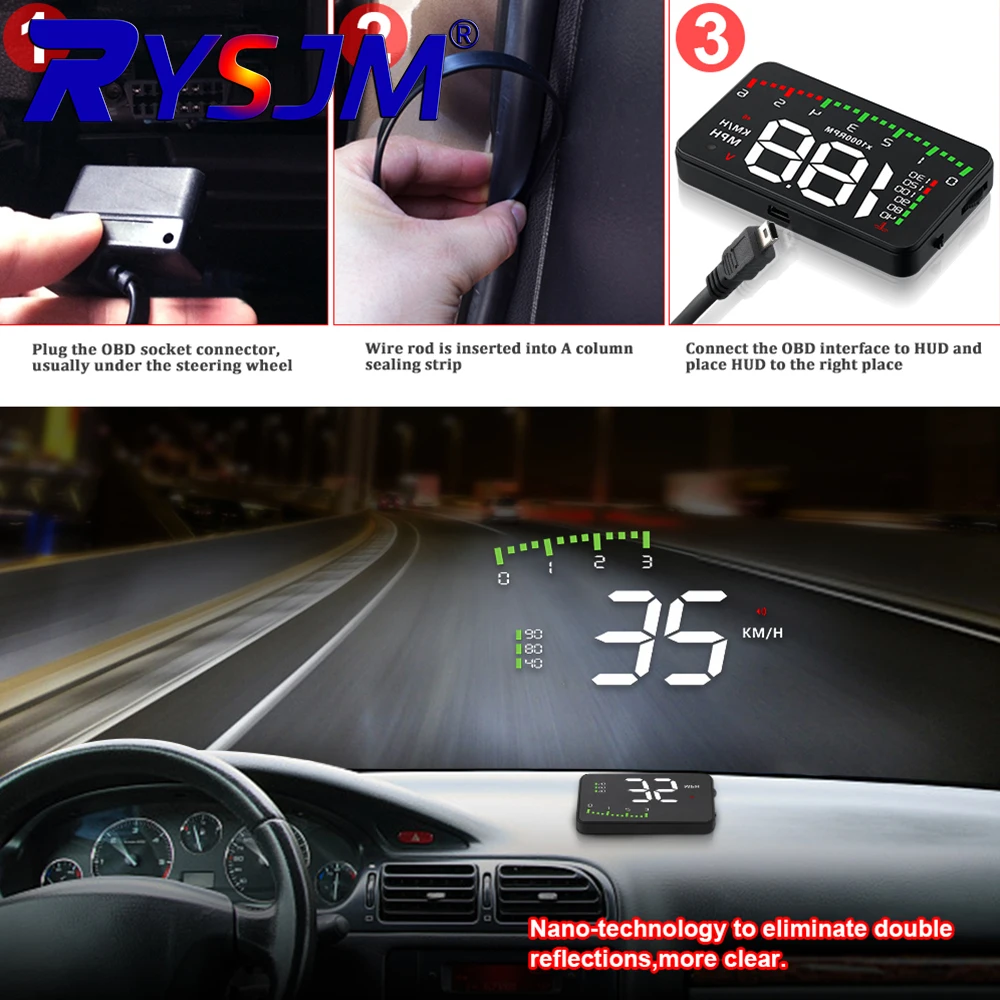 

Универсальный OBD2-датчик HUD A900: Компактный смарт-метр A900, отображающий данные о движении на лобовом стекле, HD-проектор, спидометр