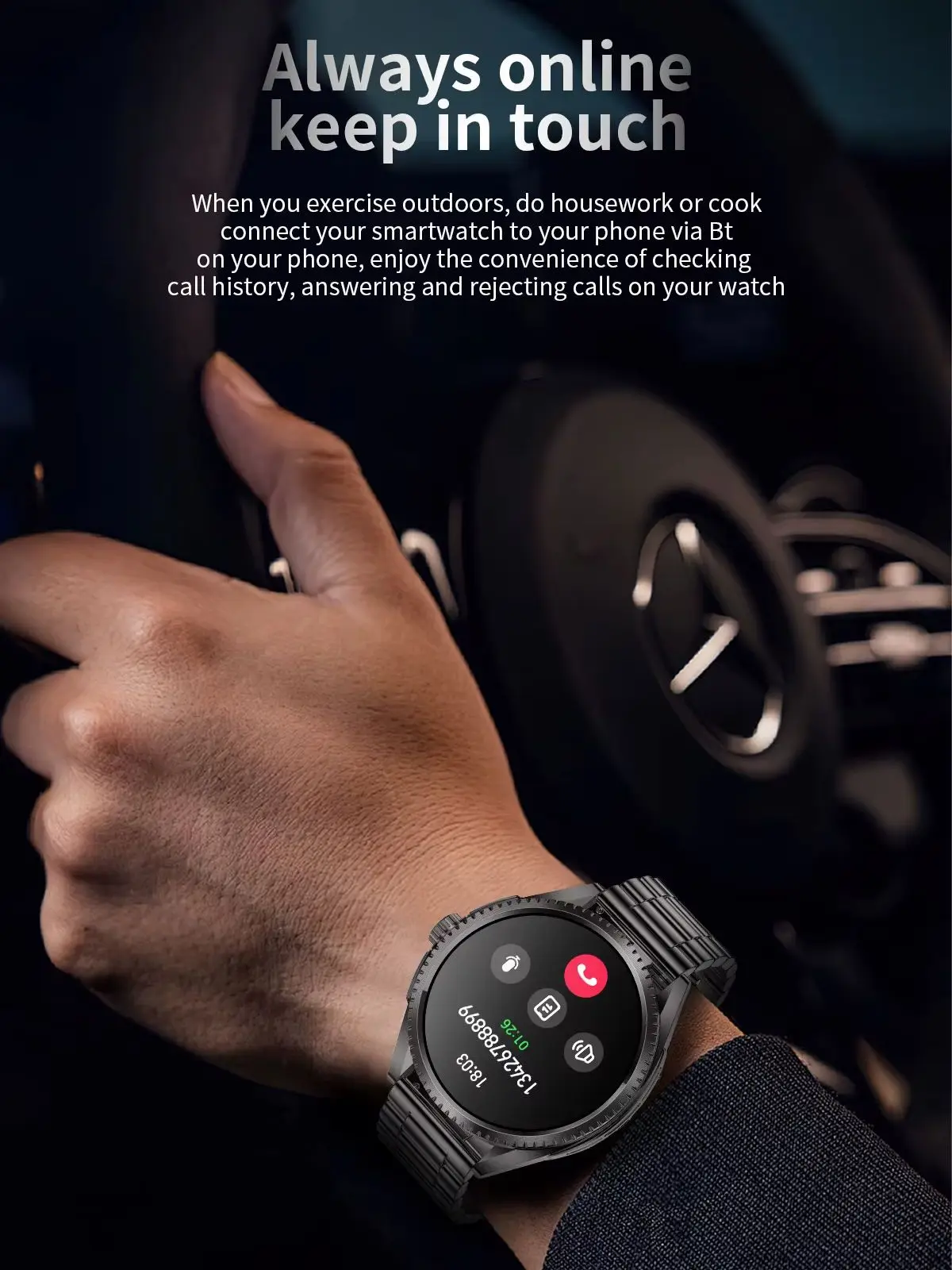 AMOLED 1,75 "reloj inteligente para hombres LED Falshlight múltiples modos deportivos pulsera de Fitness Bluetooth llamada 600mAh batería grande Smartwatch