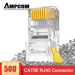 AMPCOM CAT5e RJ45 Connector 8P8C Modular Ethernet Cable RJ 45 Ends Lan Cable 50u Gold Plated Crimp Connectors UTP Network Plug