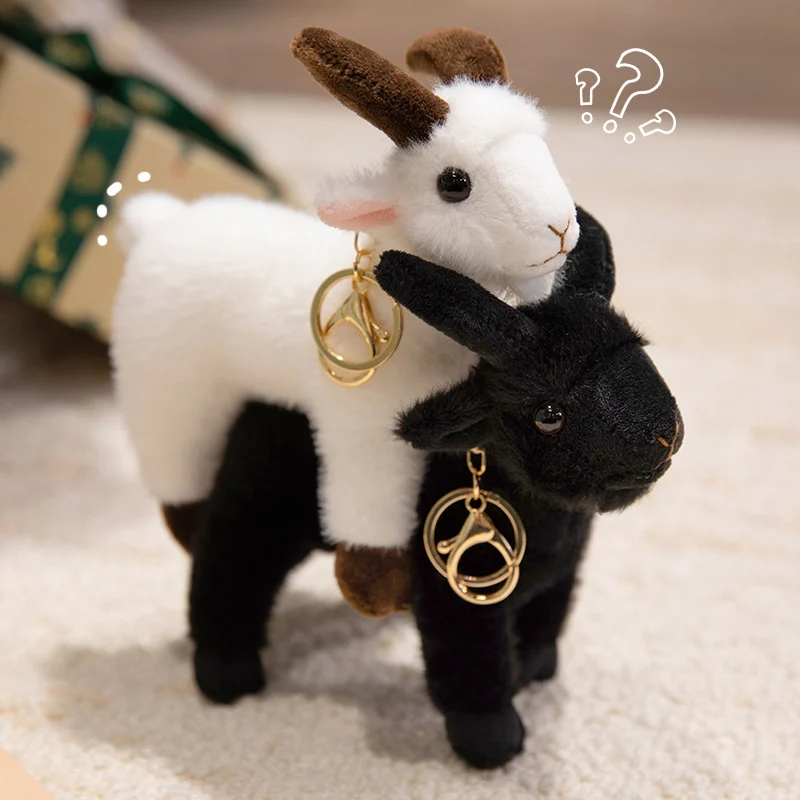 

16cm Cute Lifelike Goat Plush Pendant White Black Sheep Plush Keychain Backpack Decor Travel Companion Doll Kid Birthday ﻿Gift