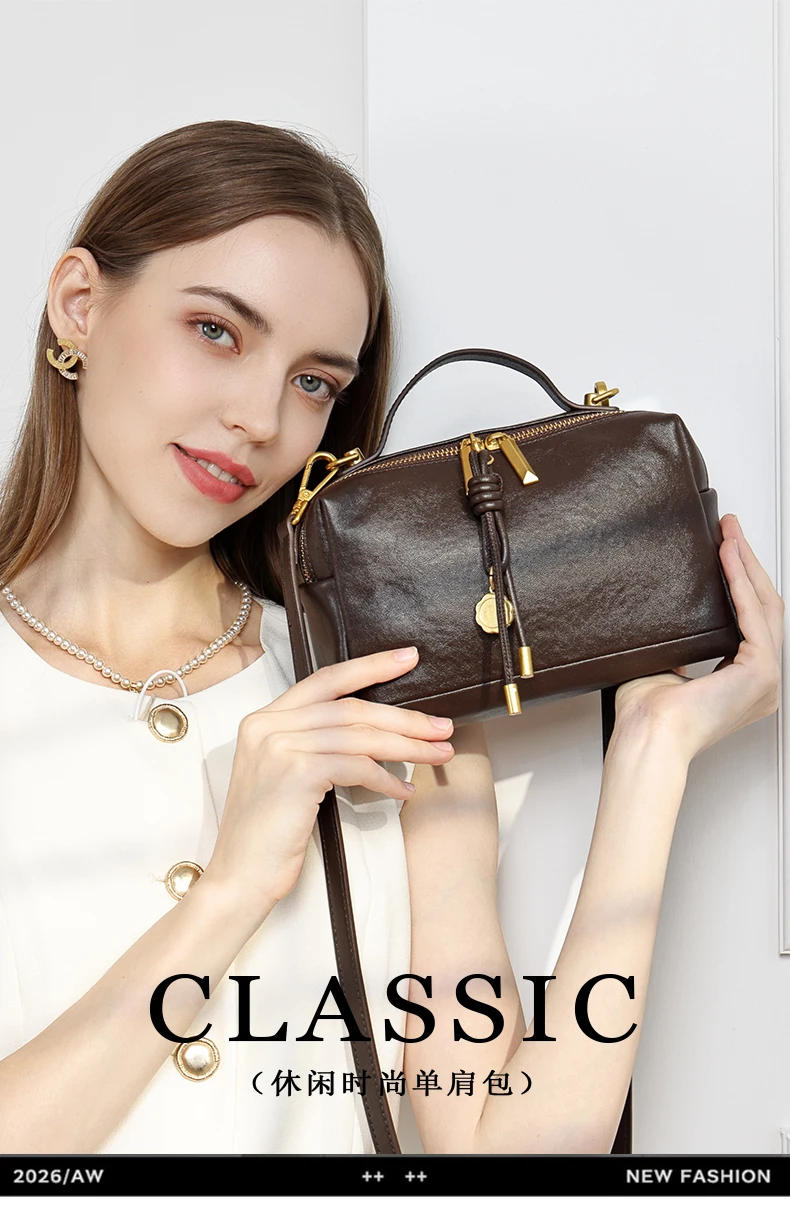 حقائب يد نسائية من الجلد الطبيعي من HIFASHION بسحاب مزدوج، حقائب كتف وحقائب كروس يومية للعمل والسفر