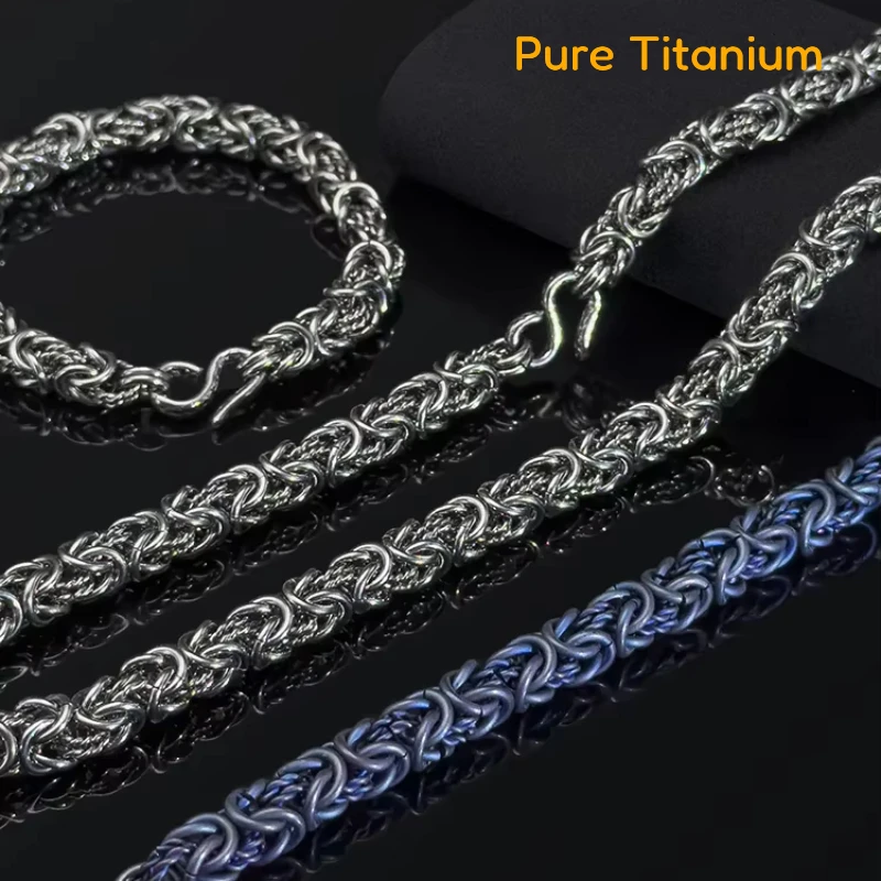 

Fashion Handmade 9mm TA1 Pure Titanium Link Chain Necklace for Men Women Dragon Ti Anti-Allergy Bracelet Twist Chain Necklaces