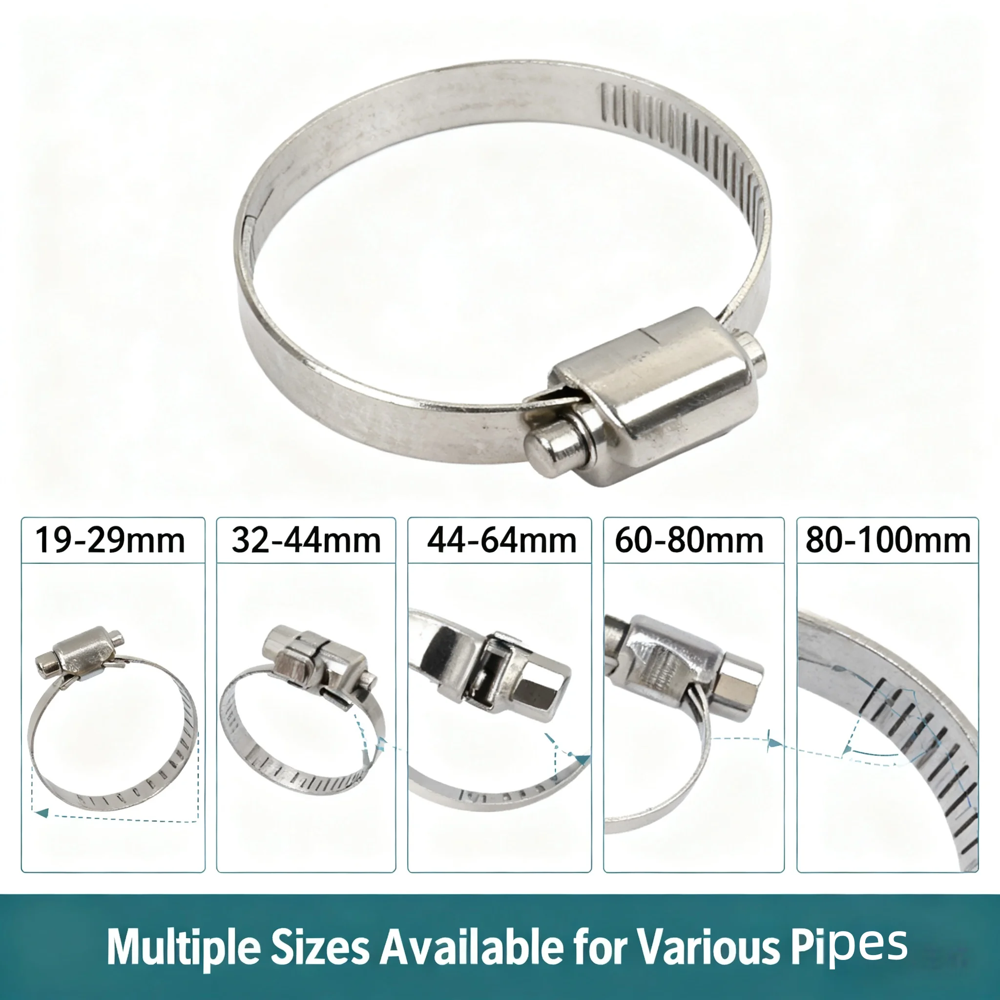 Multi-Use Adjustable Clamp Kit, 10Pcs Stainless Steel Clamps for Hose Pipe Duct Fixing,19-100mm Scissor Type Air Water Connector