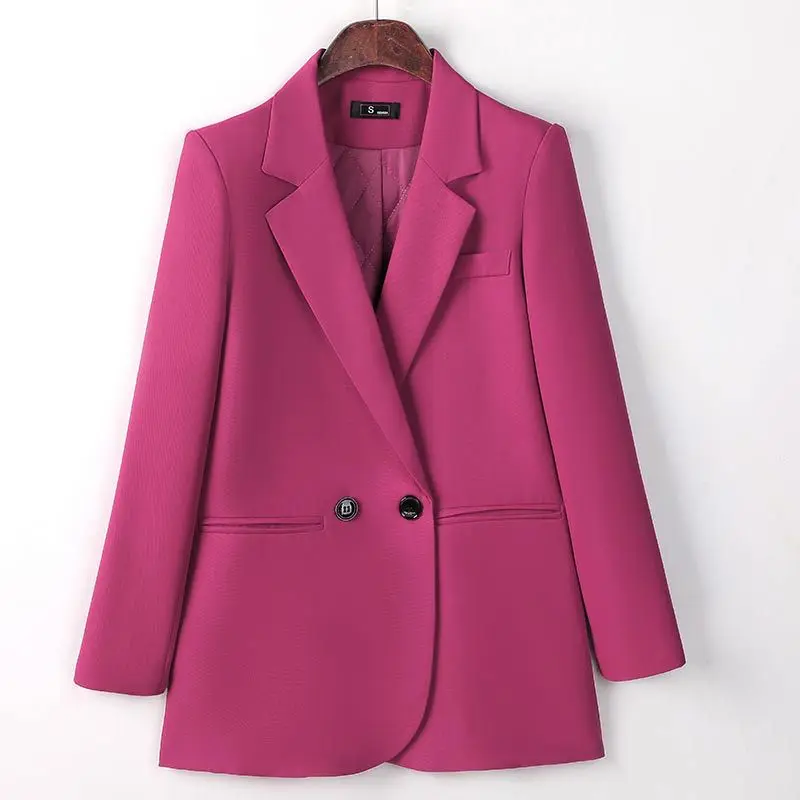 

Розово-красный блейзер, женская осенне-зимняя куртка 2026, новый однотонный женский офисный костюм с длинными рукавами, куртка, женская верхняя одежда