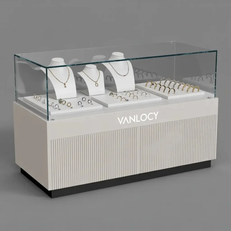 custom.Elegant High Transparency Glass Lockable Design Retail Stores Custom Glass Display Cabinet Jewelry Showcase