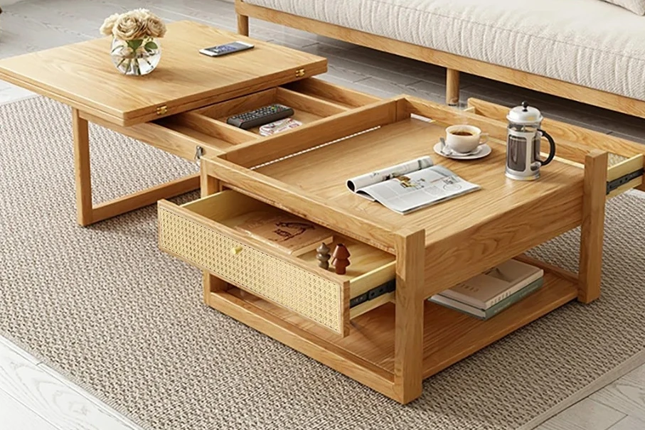 Nordic simple log style, folding coffee table dining table integrated, household multi-functional telescopic table